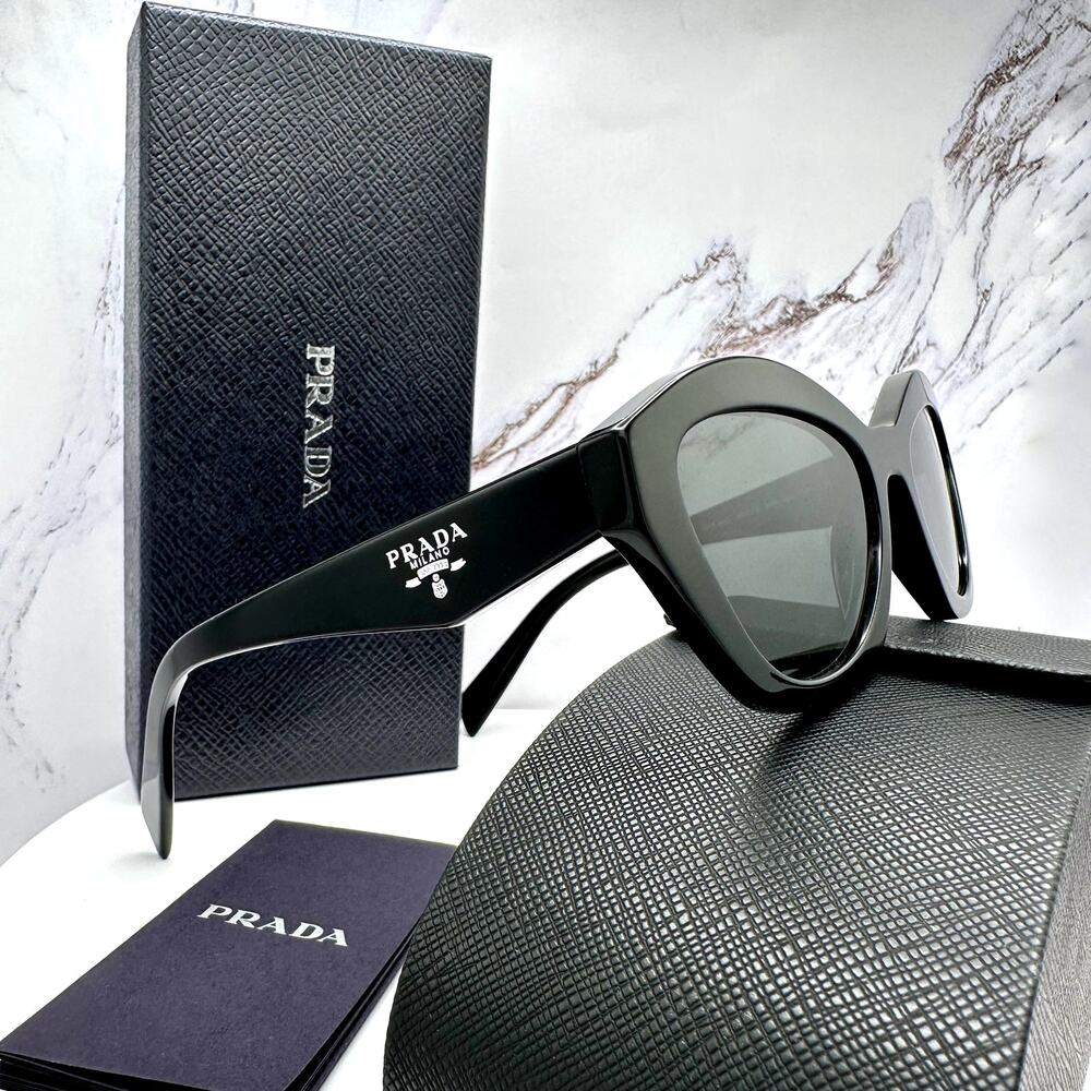New PRADA Sunglasses Black Butterfly Cat Eye Logo Symbole Logo New - Picture 3 of 16